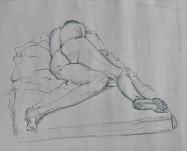 Reclining figure life drawing in graphite by Aleshanee Karan
